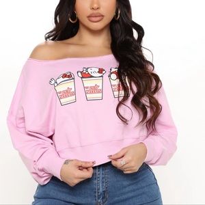 Hello Kitty x Cup Noodle blush pink sweatshirt.